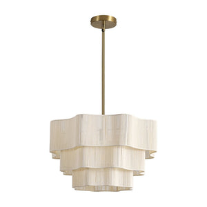 LightFixturesUSA - 3 - Tier Beige Woven Thread Round Cage Pendant Light - Chandelier - Beige -