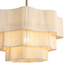 LightFixturesUSA - 3 - Tier Beige Woven Thread Round Cage Pendant Light - Chandelier - Beige -