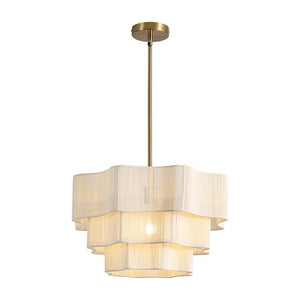 LightFixturesUSA - 3 - Tier Beige Woven Thread Round Cage Pendant Light - Chandelier - Beige -