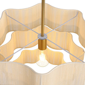 LightFixturesUSA - 3 - Tier Beige Woven Thread Round Cage Pendant Light - Chandelier - Beige -