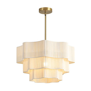 LightFixturesUSA - 3 - Tier Beige Woven Thread Round Cage Pendant Light - Chandelier - Beige -