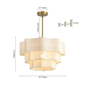 LightFixturesUSA - 3 - Tier Beige Woven Thread Round Cage Pendant Light - Chandelier - Beige -