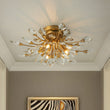 Load image into Gallery viewer, LightFixturesUSA-4-Light Bloom Crystal Leaf Semi Flush Mount Light-Ceiling Light-Brass-