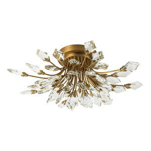 LightFixturesUSA-4-Light Bloom Crystal Leaf Semi Flush Mount Light-Ceiling Light-Nickel-