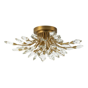 LightFixturesUSA-4-Light Bloom Crystal Leaf Semi Flush Mount Light-Ceiling Light-Nickel-