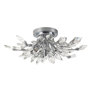 LightFixturesUSA-4-Light Bloom Crystal Leaf Semi Flush Mount Light-Ceiling Light-Nickel-