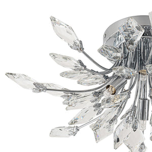 LightFixturesUSA-4-Light Bloom Crystal Leaf Semi Flush Mount Light-Ceiling Light-Nickel-