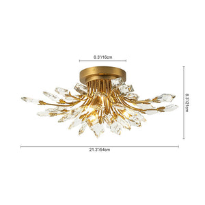 LightFixturesUSA-4-Light Bloom Crystal Leaf Semi Flush Mount Light-Ceiling Light-Nickel-