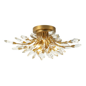 LightFixturesUSA-4-Light Bloom Crystal Leaf Semi Flush Mount Light-Ceiling Light-Nickel-