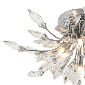 LightFixturesUSA-4-Light Bloom Crystal Leaf Semi Flush Mount Light-Ceiling Light-Nickel-