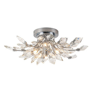 LightFixturesUSA-4-Light Bloom Crystal Leaf Semi Flush Mount Light-Ceiling Light-Nickel-