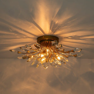 LightFixturesUSA-4-Light Bloom Crystal Leaf Semi Flush Mount Light-Ceiling Light-Nickel-