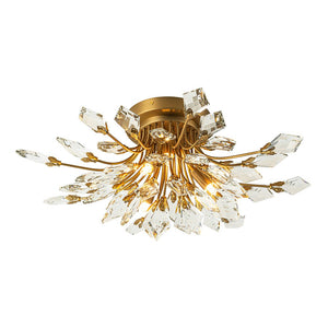 LightFixturesUSA-4-Light Bloom Crystal Leaf Semi Flush Mount Light-Ceiling Light-Nickel-