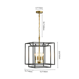 LightFixturesUSA - 4 - Light Candle Style Tiered Square Lantern Pendant - Chandelier - 4 - Lt -