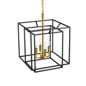 LightFixturesUSA - 4 - Light Candle Style Tiered Square Lantern Pendant - Chandelier - 4 - Lt -
