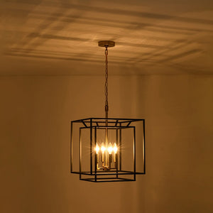 LightFixturesUSA - 4 - Light Candle Style Tiered Square Lantern Pendant - Chandelier - 4 - Lt -