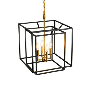 LightFixturesUSA - 4 - Light Candle Style Tiered Square Lantern Pendant - Chandelier - 4 - Lt -