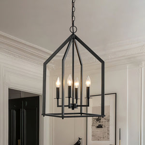 LightFixturesUSA - 4 - light Farmhouse Candle Style Black Lantern Pendant Light - Pendant Light - Black -