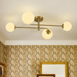 Load image into Gallery viewer, LightFixturesUSA - 4 - Light Minimalist Linear Sputnik Opal Glass Globe Semi Flush - Ceiling Light - Brass -