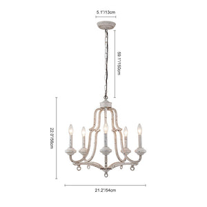 LightFixturesUSA - 5 - Light Distressed White Shabby Chic Candle Style Chandelier - Chandelier -