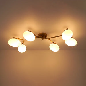 LightFixturesUSA - 6 - Light Branch Frosted Glass Egg Semi Flush Chandelier - Ceiling Light - 6 - Lt - Matte Black