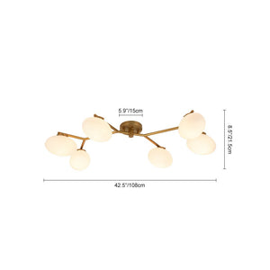 LightFixturesUSA - 6 - Light Branch Frosted Glass Egg Semi Flush Chandelier - Ceiling Light - 6 - Lt - Matte Black