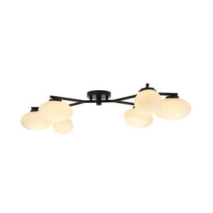 LightFixturesUSA - 6 - Light Branch Frosted Glass Egg Semi Flush Chandelier - Ceiling Light - 6 - Lt - Matte Black