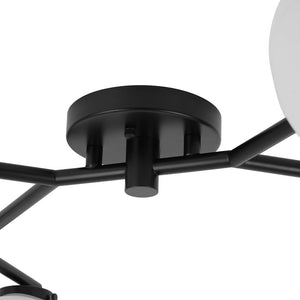 LightFixturesUSA - 6 - Light Branch Frosted Glass Egg Semi Flush Chandelier - Ceiling Light - 6 - Lt - Matte Black