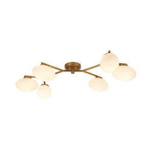 LightFixturesUSA - 6 - Light Branch Frosted Glass Egg Semi Flush Chandelier - Ceiling Light - 6 - Lt - Matte Black