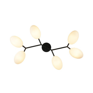 LightFixturesUSA - 6 - Light Branch Frosted Glass Egg Semi Flush Chandelier - Ceiling Light - 6 - Lt - Matte Black