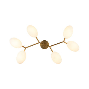 LightFixturesUSA - 6 - Light Branch Frosted Glass Egg Semi Flush Chandelier - Ceiling Light - 6 - Lt - Matte Black