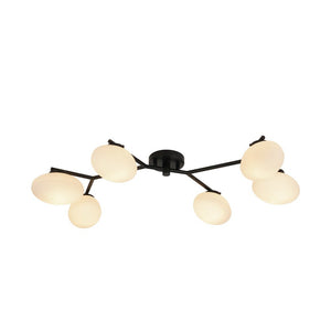 LightFixturesUSA - 6 - Light Branch Frosted Glass Egg Semi Flush Chandelier - Ceiling Light - 6 - Lt - Matte Black