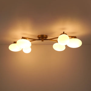 LightFixturesUSA - 6 - Light Branch Frosted Glass Egg Semi Flush Chandelier - Ceiling Light - 6 - Lt - Matte Black