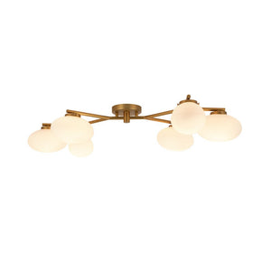 LightFixturesUSA - 6 - Light Branch Frosted Glass Egg Semi Flush Chandelier - Ceiling Light - 6 - Lt - Matte Black