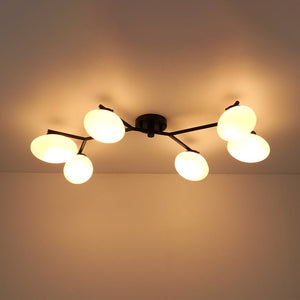 LightFixturesUSA - 6 - Light Branch Frosted Glass Egg Semi Flush Chandelier - Ceiling Light - 6 - Lt - Matte Black