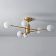 Load image into Gallery viewer, LightFixturesUSA - 6 - Light Opal Glass Globe Linear Sputnik Semi Flush - Ceiling Light - Brass -