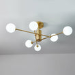 Load image into Gallery viewer, LightFixturesUSA - 6 - Light Opal Glass Globe Linear Sputnik Semi Flush - Ceiling Light - Brass -