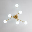 Load image into Gallery viewer, LightFixturesUSA - 6 - Light Opal Glass Globe Linear Sputnik Semi Flush - Ceiling Light - Brass -
