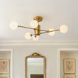 Load image into Gallery viewer, LightFixturesUSA - 6 - Light Opal Glass Globe Linear Sputnik Semi Flush - Ceiling Light - Brass -