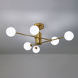 Load image into Gallery viewer, LightFixturesUSA - 6 - Light Opal Glass Globe Linear Sputnik Semi Flush - Ceiling Light - Brass -