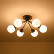 Load image into Gallery viewer, LightFixturesUSA - 6 - Light Opal Glass Globe Sputnik Semi Flush Mount - Ceiling Light - Black -