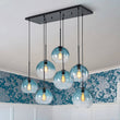 Load image into Gallery viewer, LightFixturesUSA - 7 - Light Cluster Blue Glass Globe Bubble Island Pendant - Chandelier - Blue + Black -