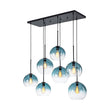 Load image into Gallery viewer, LightFixturesUSA - 7 - Light Cluster Blue Glass Globe Bubble Island Pendant - Chandelier - Blue + Black -