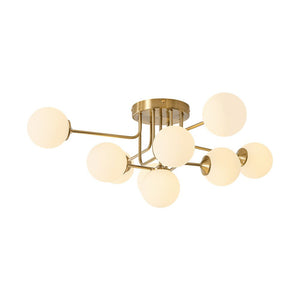 LightFixturesUSA - 7 - Light Opal Glass Bubble Sputnik Semi Flush Chandelier - Chandelier - Brass -