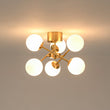 Load image into Gallery viewer, LightFixturesUSA - Adjustable Opal Glass Globe Brass Sputnik Semi Flush Mount - Ceiling Light - Brass -