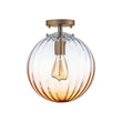 Load image into Gallery viewer, LightFixturesUSA - Art Deco 1 - Light Blue Ribbed Glass Globe Semi Flush Mount - Ceiling Light - Amber -