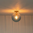 Load image into Gallery viewer, LightFixturesUSA - Art Deco 1 - Light Blue Ribbed Glass Globe Semi Flush Mount - Ceiling Light - Amber -