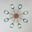 Load image into Gallery viewer, LightFixturesUSA - Art Deco 8 - Light Sputnik Blue Glass Bubble Semi Flush Mount - Ceiling Light - Brass (Pre - Order) -