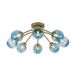 Load image into Gallery viewer, LightFixturesUSA - Art Deco 8 - Light Sputnik Blue Glass Bubble Semi Flush Mount - Ceiling Light - Brass (Pre - Order) -