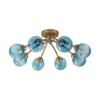 Load image into Gallery viewer, LightFixturesUSA - Art Deco 8 - Light Sputnik Blue Glass Bubble Semi Flush Mount - Ceiling Light - Brass (Pre - Order) -